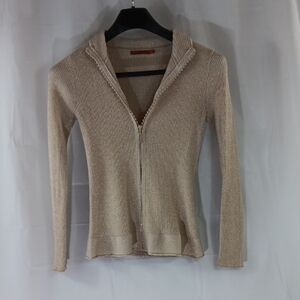 Belldini Women's Size Medium Cardigan Gold Metallic Thread Rhinestone Embelished